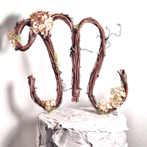 زفاف - Letter M Rustic Twig Wedding Cake Topper