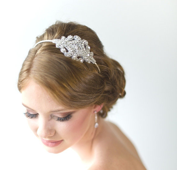 زفاف - Bridal Headband, , Rhinestone Headband, Wedding Headpiece, Fascinator, Wedding Hair Accessory, Ribbon Bridal Headband