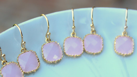 Свадьба - 15% OFF SET OF 5 Wedding Jewelry Small Dainty Opal Pink Earrings Gold Light Pink - Wedding Jewelry Bridal Earrings Pink Bridesmaid Earrings