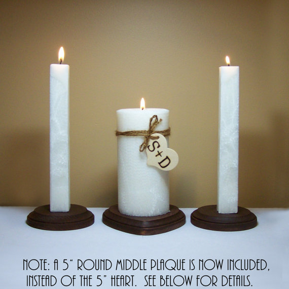 Wedding - Wedding Ceremony Unity Candle Set and Wood Stand - Personalized