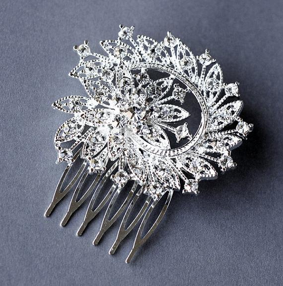 Mariage - SALE Rhinestone Bridal Hair Comb Accessory Wedding Jewelry Crystal Flower Side Tiara CM012Lx