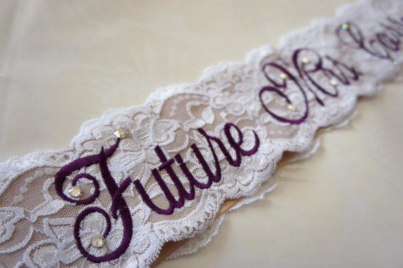 Свадьба - Purple Lace Bridal Sash - Purple, White and Champagne Bachelorette Sash - Customizable Bacelorette Sash