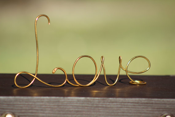 Mariage - Gold Wire Love wedding Cake Toppers - Decoration - Beach wedding - Bridal Shower - Bride and Groom - Rustic Country Chic Wedding