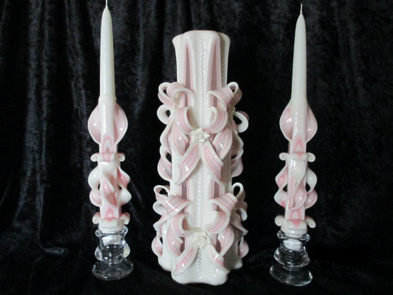 Wedding - 12 inch Wedding unity candle in ivory and pink