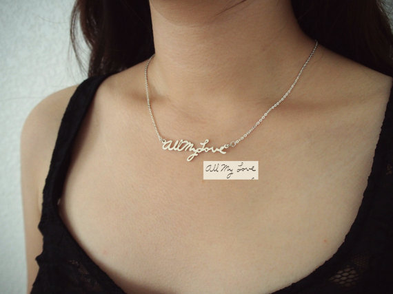 Hochzeit - SALE Memorial Signature Necklace - Personalized Handwriting Necklace - Keepsake Jewelry in Sterling Silver - Bridesmaid Gift VALENTINE GIFT