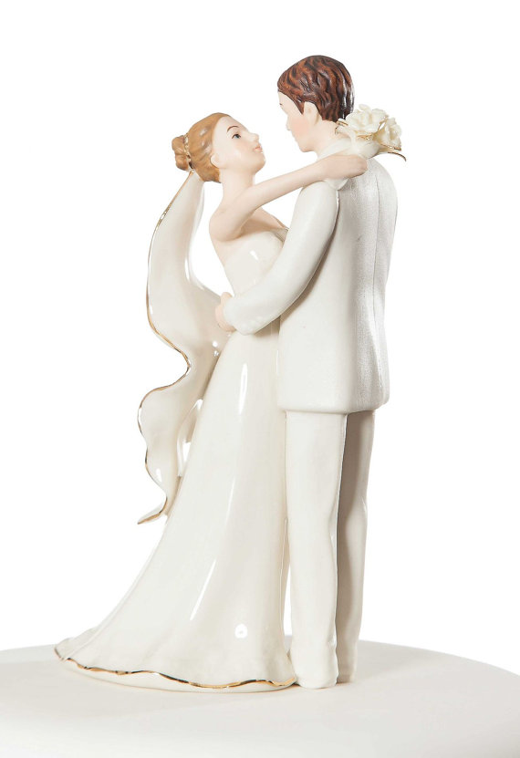 Wedding - Off-White Porcelain  Wedding Cake Topper Figurine - Custom Painted Hair Color Available