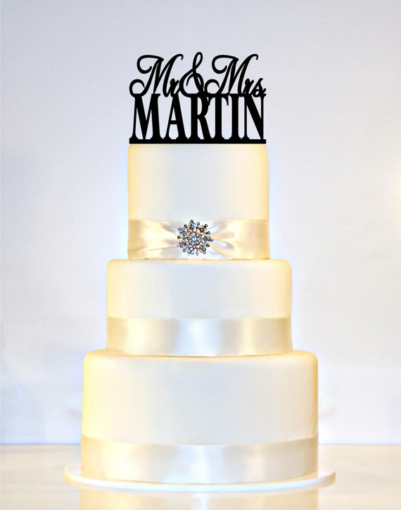 Свадьба - Wedding Cake Topper Or Sign Monogram  personalized with "Mr & Mrs" and YOUR Last Name