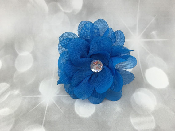 Wedding - Blue Chiffon Flower with Rhinestone Fluffy Floral Pet Collar Flower - Cat Dog Accessory