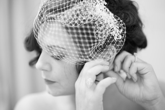 Mariage - Mini Birdcage Veil Pouf Style Veil 8 Inches  Net Bridal Bridesmaids Flower Girl Accessory Many Colors