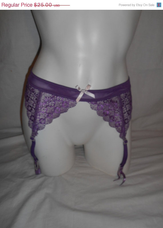 Mariage - Vintage Clothing SALE hand dyed  lingerie Sexy Sheer purple Lace Garter Belt    M medium