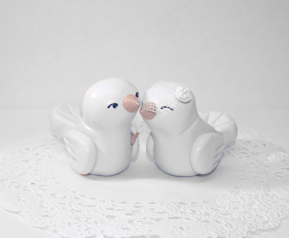 Wedding - Custom Lovebirds Wedding Cake Topper Wedding/Home Decor - Fully Customizable - Shown in White Ivory
