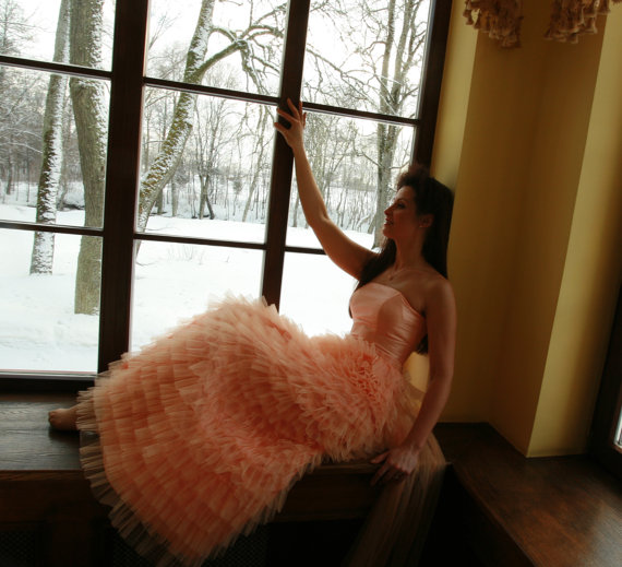 Hochzeit - SALE free shipping Beautiful peach long dress, wedding dress