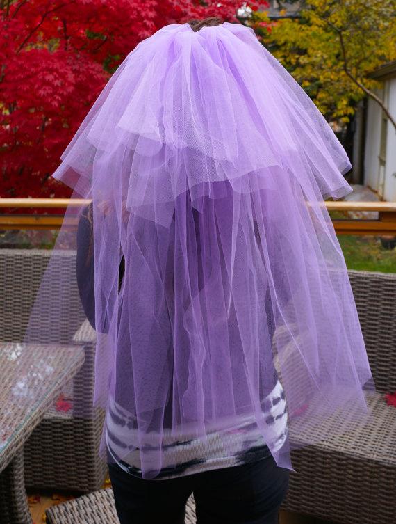 Свадьба - Purple Bachelorette Veil - Veil Clip - Bridal Shower Veil