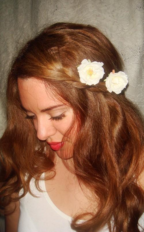 زفاف - Hair Accessory, Flower Bobby Pins - Set of 3, White Flower Bobbies- SUGAR WHITE, Hair Accessories, Wedding, Bridal, Accessories, Bridesmaid