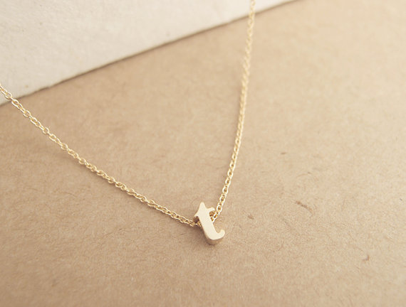 زفاف - Lowercase Initial Necklace (Gold) - personalized monogram necklace, bridesmaid necklace, gold, lowercase initials