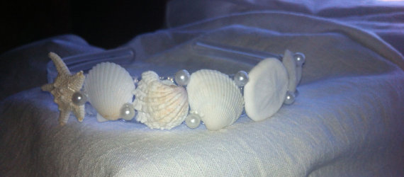 Hochzeit - Wedding Seashell Head Band or Crown Accessory Bride Bridesmaid Hair Sea Shell Starfish