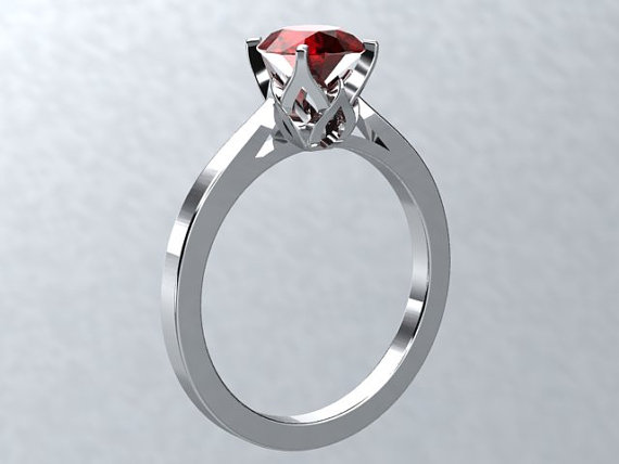 Hochzeit - Ruby Engagement Ring BLOOMED LOVE Inspired 14kt White Gold 1.25ct VVS2 Round Ruby Engagement Ring Wedding Ring Birthstone Ring