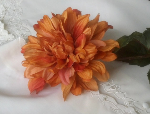 زفاف - Fall Dahlia Silk Flower Stems DIY Bridal craft supplies accessories rust orange Wedding bouquet wholesale supply high quality Decoration