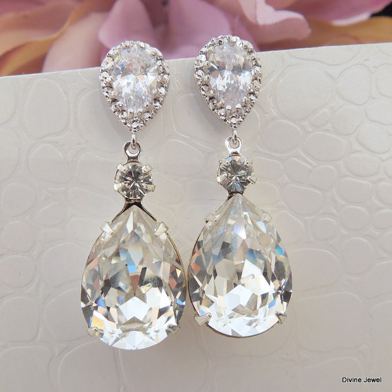 Wedding - Wedding earrings,Bridal earrings,Crystal Bridal earrings,Wedding Bridal jewelry,Swarovski Crystal,Crystal Drop Bridal Earrings,Stud,ARIA