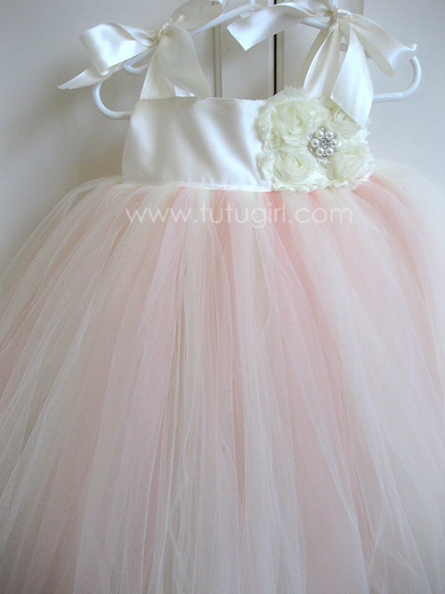 Hochzeit - Flower Girl Dress Blush Ivory Tutu Dress, Blush Dress Girls