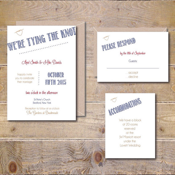 Wedding - Printable Wedding Invitation, DIY Wedding Invitation, Digital File, Print At Home, PDF, Knot Wedding Invitations - Tying The Knot