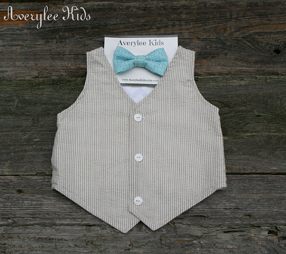 Hochzeit - Boys Summer Vest, Khaki Seersucker Vest for Boys. Easter Outfit, Ring Bearer Outfit, Baptism Suit, Baby Boy Suit