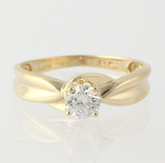 Wedding - Cubic Zirconia Engagement Ring - 14k Yellow Gold Round Solitaire Size 7 3/4-8 C8965