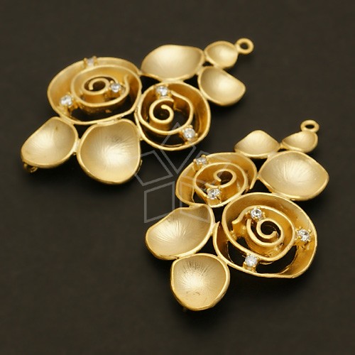 Mariage - AC-374-MG / 2 Pcs - Bunch of Flowers Connector, Matte Gold Plated over Brass / 21mm x 38mm