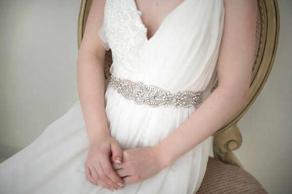 Hochzeit - Bridal Gown Sash, Wedding Dress Sash, Rhinestone  Beaded Sash