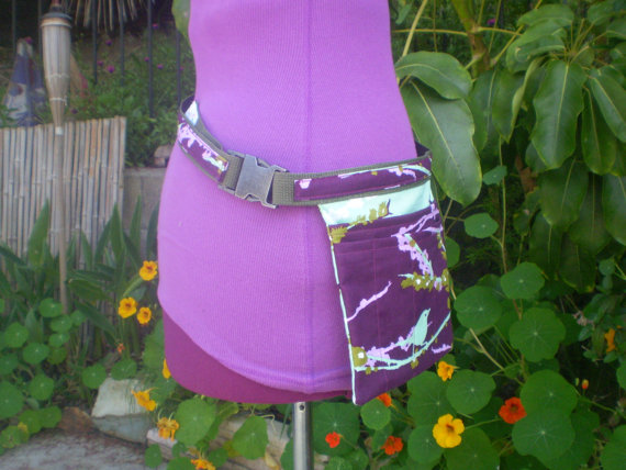 زفاف - Adjustable Hipster Utility Belt in Dewberry Aviary Fabric