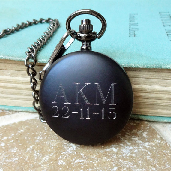 Свадьба - Personalized Men's Pocket Watch, Modern Black Pocket Watch, Fathers Day Gift, Groomsmen Gifts, Best Man or Wedding Party Gifts