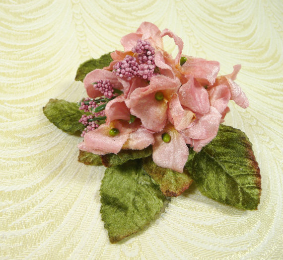 Mariage - Velvet Flowers Millinery Primrose Bouquet Light Peach Pink Shabby Chic for Hats Crafts Weddings