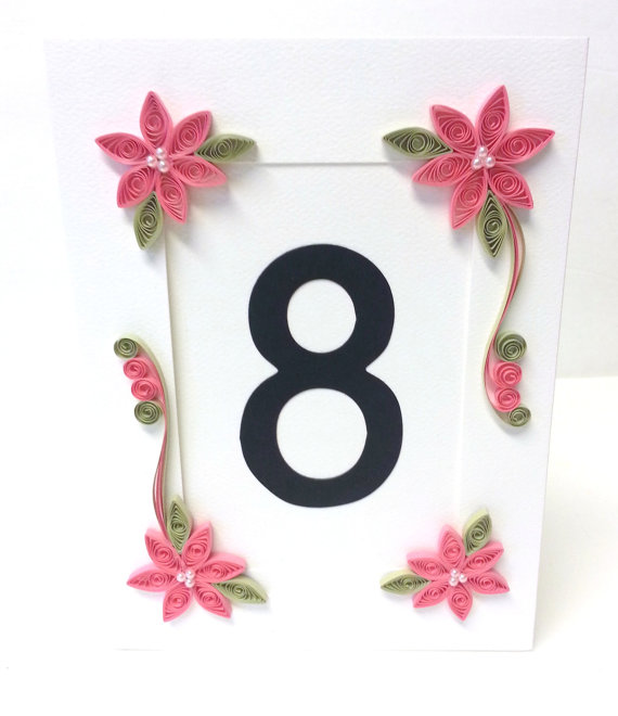 Mariage - Table Number Cards Pink Flower Wedding  - Assorted Colors Available - Made to Order