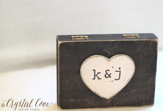 Mariage - Ring Box Personalized Rustic Vintage Shabby Chic Beach Wedding Decor. Engagement Wedding Gift