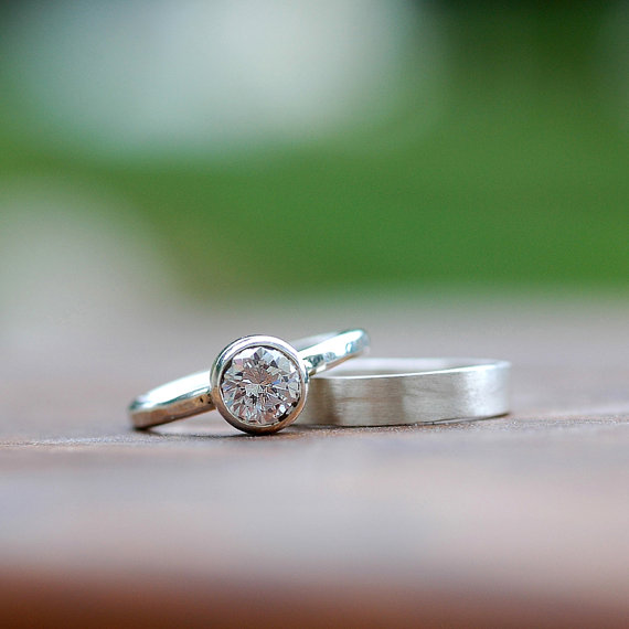 زفاف - Wedding Ring - Engagement Ring Set - Bridal Jewelry - Eco Friendly Sterling Silver - Alternative Engagement Ring  - Cubic Zirconia R4054