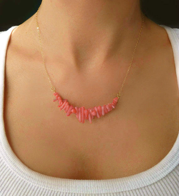 Wedding - Pink Coral Necklace - Coral Strand Necklace - Sterling Silver or 14k Gold Coral Beach Necklace - Handmade Coral Wedding Bridesmaid Gift