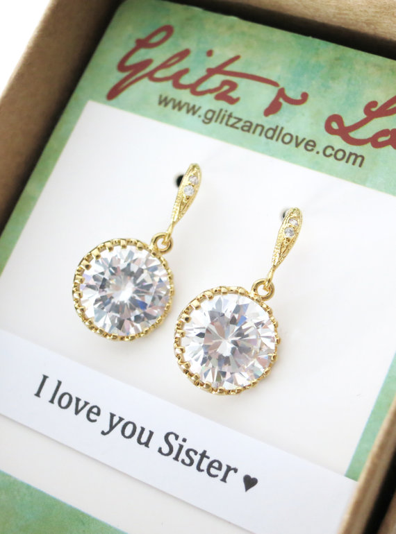 Hochzeit - Pamela - Wedding Bridal Bridesmaid earrings, Sparkly Cubic Zirconia Earrings, Gifts for her, bridesmaid jewelry, Big Diamond Earrings