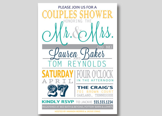 Mariage - Typography Bridal Wedding Couples Shower Invitation - Custom DIY Printable