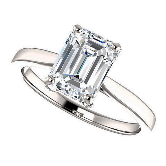 زفاف - colby ring - emerald cut moissanite engagement ring, diamonds, 14k white gold