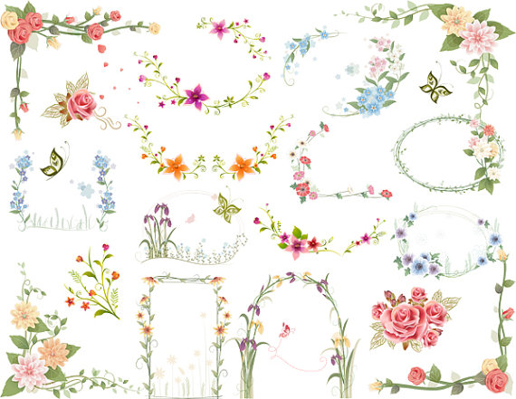 Mariage - Instant Download: Digtal Floral Frames Clip Art Flower Frames Borders Digital Floral ClipArt, wedding invitations, card making, labels 0141
