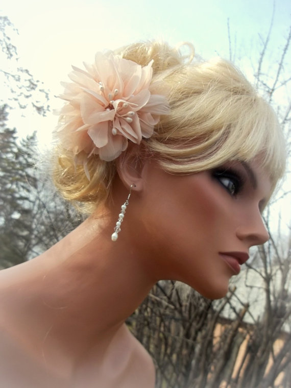 Hochzeit - Bridal Fascinator Ivory Chiffon Pearl Stamens, Hair Clip, Bridal Wedding, Special Occasion, MANY COLORS