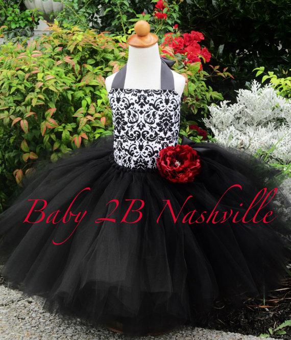 Wedding - Damask  Flower Girl Dress, Wedding Flower Girl  Dress, Black  Dress,Wedding Flower Girl Tutu Dress Baby to Girls 9-10