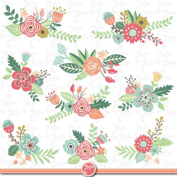 Свадьба - Flowers Clipart pack "FLOWER CLIP ART" pack,Vintage Flowers,Spring Flower,Weding flower,Flora,Wedding invitation Wd040