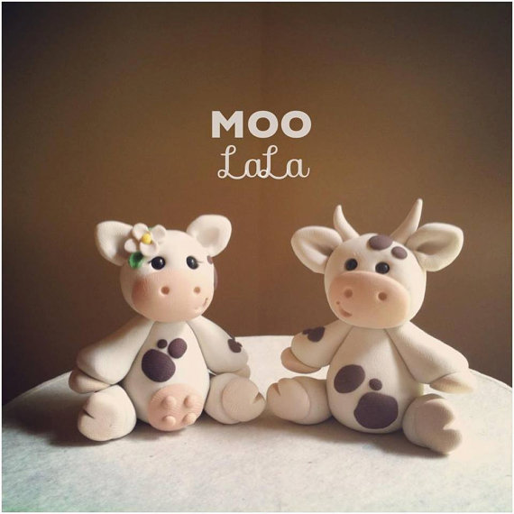 Wedding - Moo La La Cow Custom Wedding Cake Topper Handmade