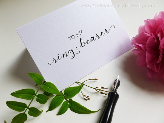 زفاف - Ring bearer thank you card with white shimmer envelope - On my Wedding Day card - Calligraphy Style - ANITA