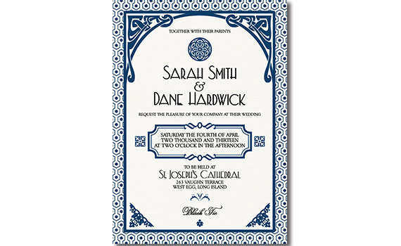 Свадьба - Gatsby Wedding Invitation Art Deco Blue Classic Denim Dark Blue Navy Printable Wedding Invite Matching RSVP Program Menu Available