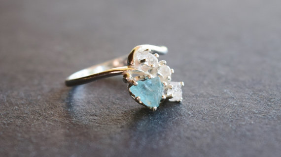 Wedding - Raw Diamond Aquamarine Engagement Ring Rough Natural Uncut Wedding Band Raw Gemstone Promise Ring Affordable Engagement Ring Avello