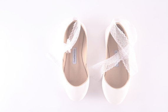 Свадьба - handmade leather white ballet flats 