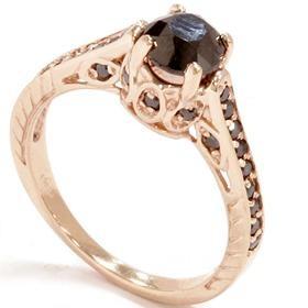 Свадьба - 1.23CT Black Diamond Rose Gold Vintage Engagement Ring 14K Size 7