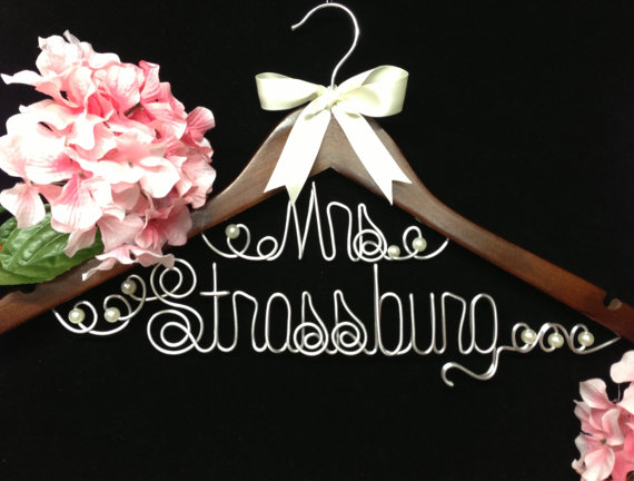Hochzeit - Two Lines  Personalized Bride hanger for wedding dress
